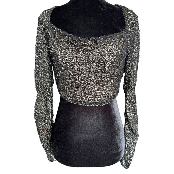 Michael Costello X Revolve Nadiya Top In Black Sequins Party Sexy Sz Small - Picture 2 of 12